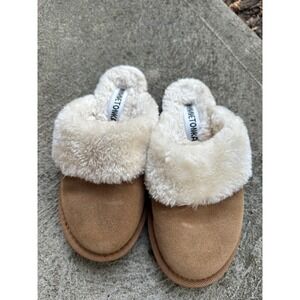 Minnetonka Women's Suede Leather Faux Fur Scuff Slippers Slides Size 6M‎